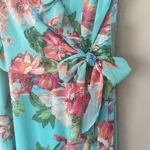 NWT LONDON TIMES Floral Ruffle Faux Wrap Dress 12P - Picture 4 of 11